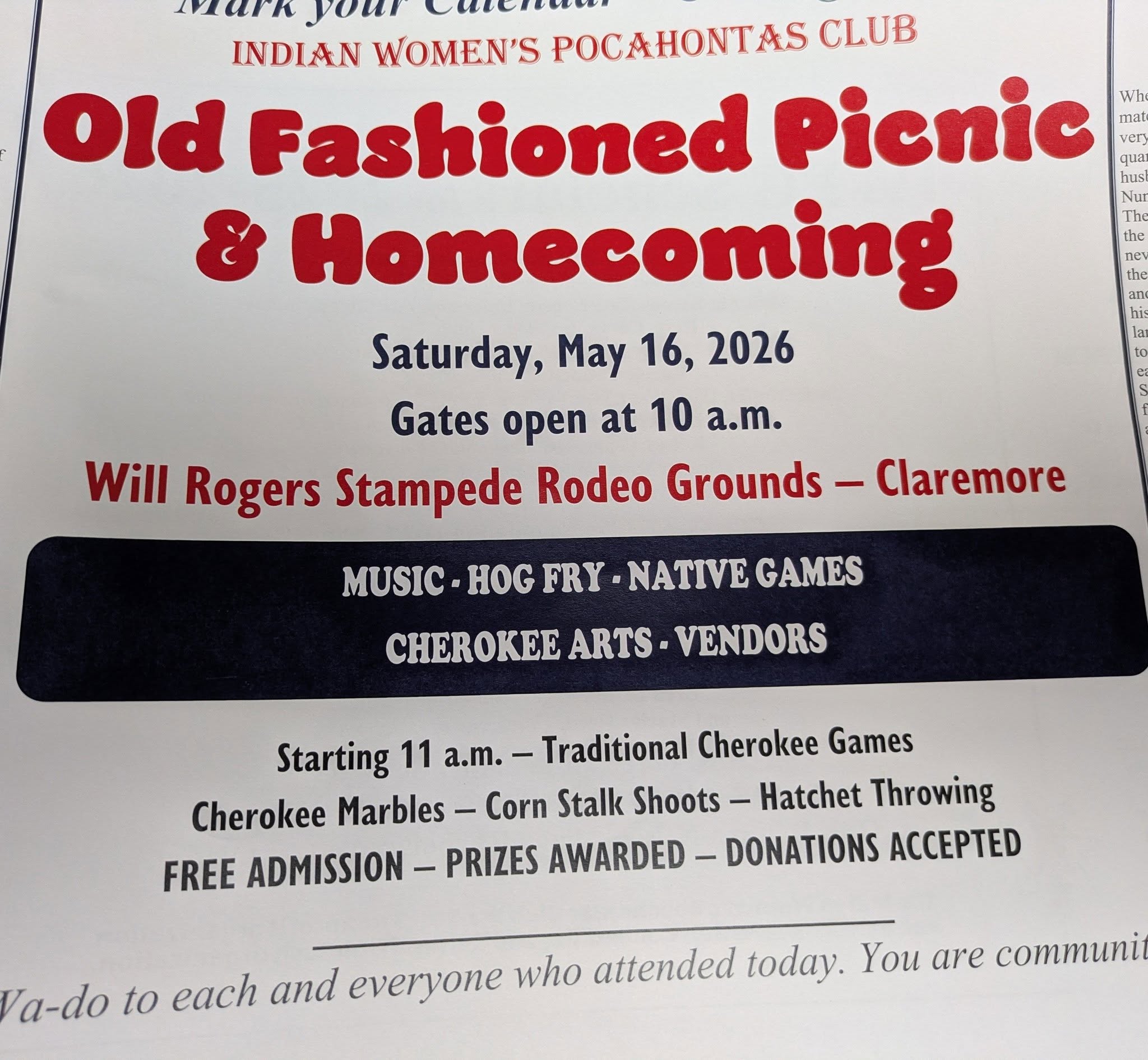 Indian Women’s Pocahontas Club Old Fashioned Picnic & Homecoming